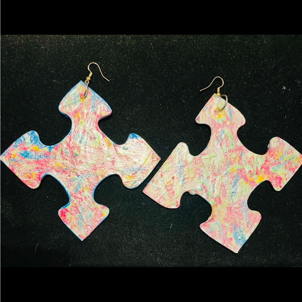 Colorful Handmade Unique One of a Kind Puzzle Piece Earrings